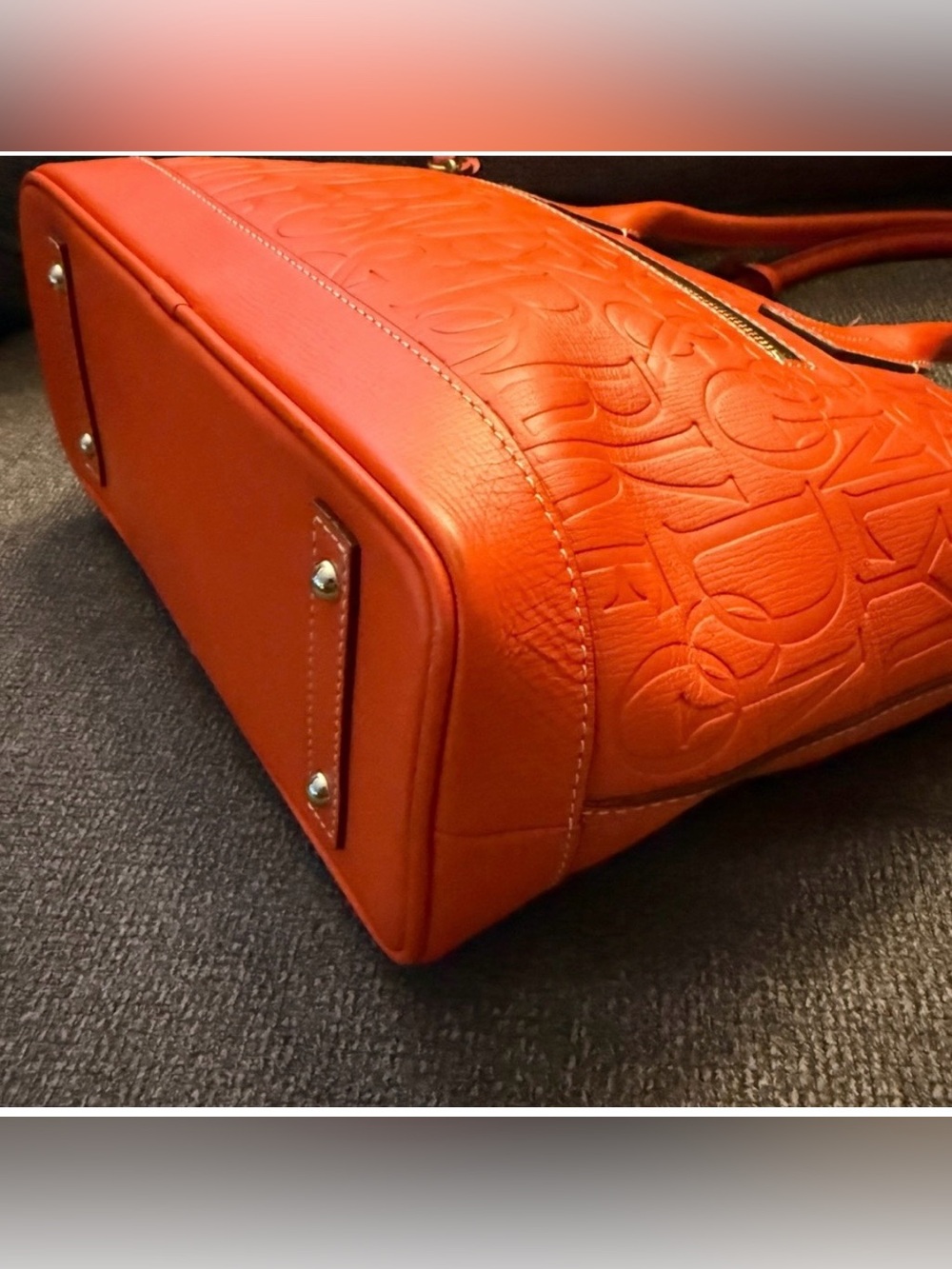 Dooney & Bourke Embossed Orange Leather Tote with Luggage Tag - Picture 5 of 12
